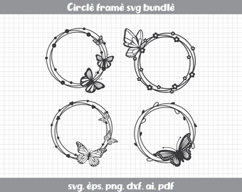 Clip Art Shirt Png Cut File Holiday Decor Design Diy Circle Monogram Svg Cricut Clipart Circle Wire Frame With Butterflies Silhouette Dfx Art Collectibles