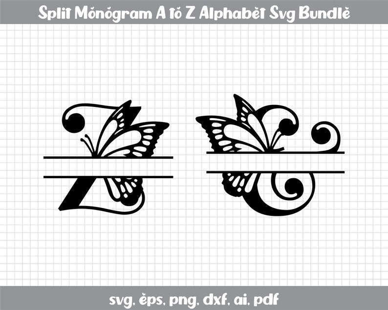 Butterfly Split Monogram SVG Alphabet Butterfly Split - Etsy