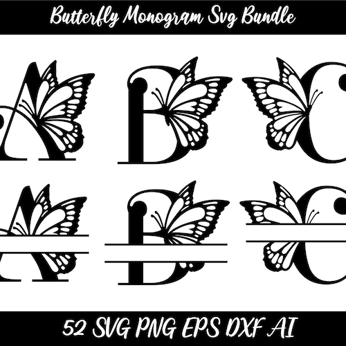 Butterfly Split Monogram Svgbutterfly Alphabet Monogram SVG - Etsy