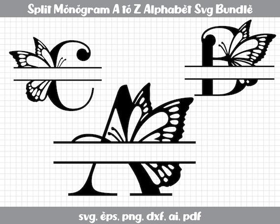 Butterfly Split Monogram SVG Alphabet Butterfly Split - Etsy