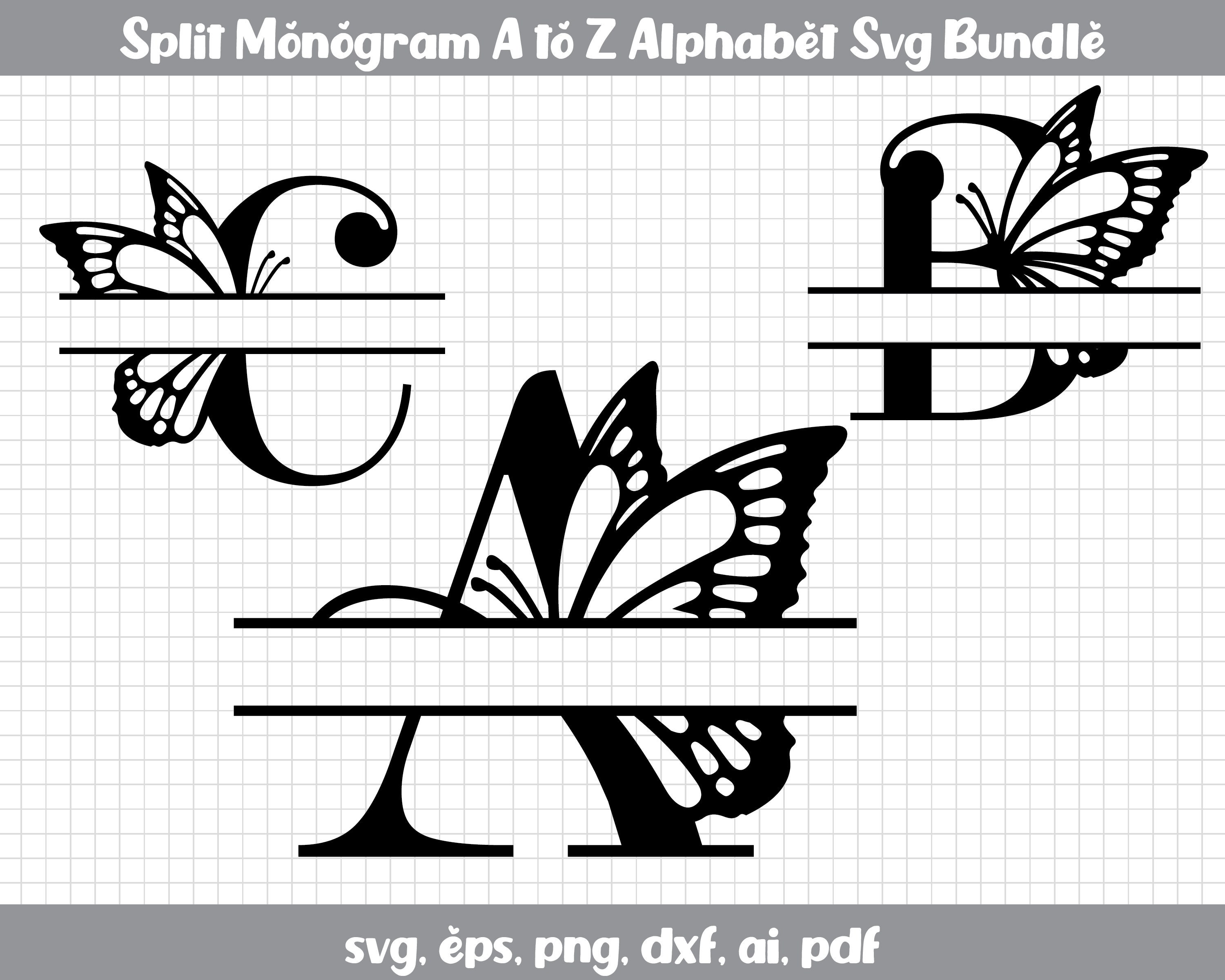 Butterfly Split Monogram SVG Alphabet / Butterfly Split - Etsy España