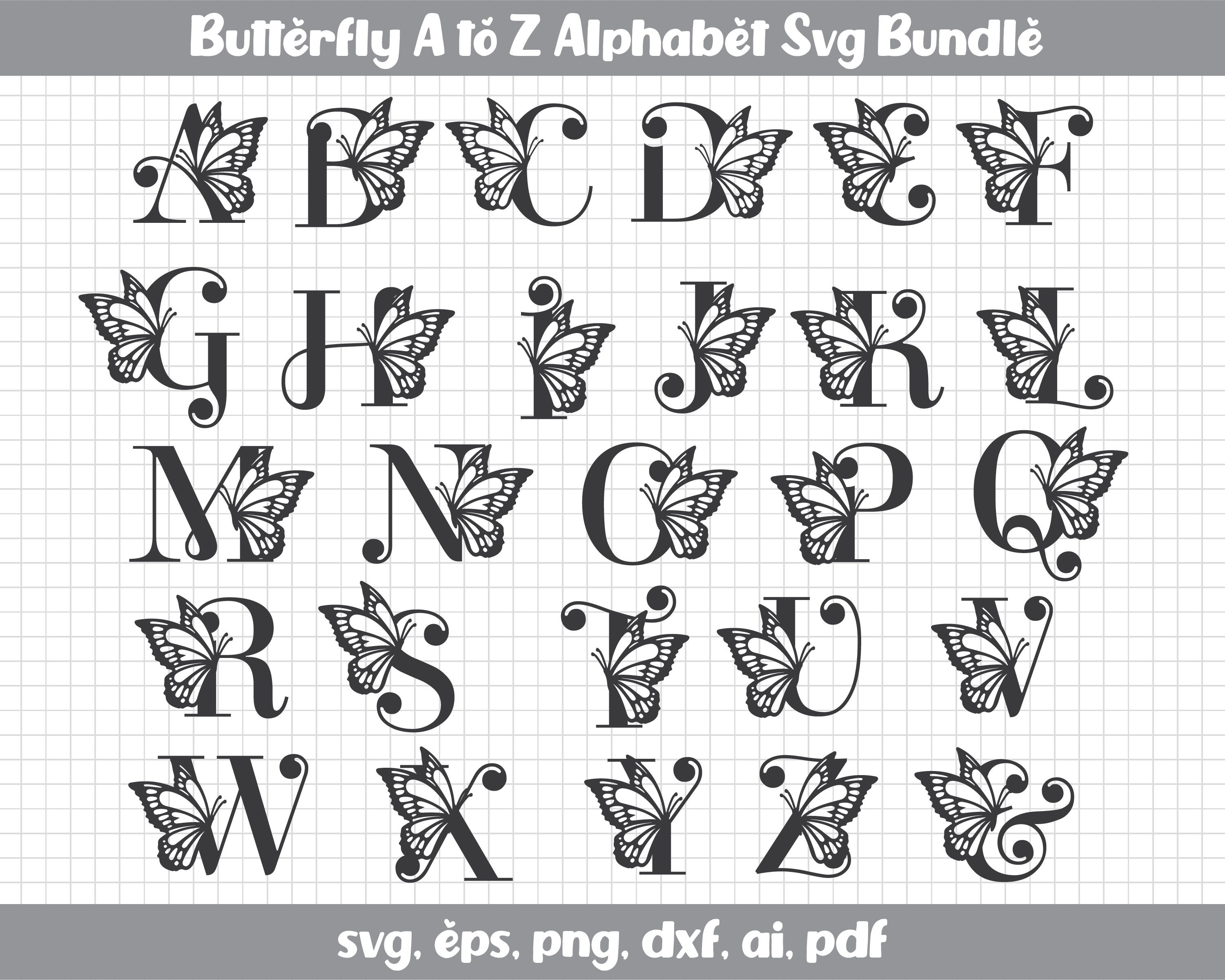 Butterfly Monogram SVG Alphabet Butterfly Alphabet Monogram Etsy