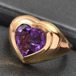 Heart Amethyst Ring, Gold Heart Ring,Bezel Set Amethyst Sterling Silver Heart Ring, Love Heart Ring, Love Ring, Heart Signet ring, Rose De