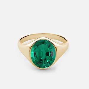 Mens Emerald Ring, Emerald Signet ring, Gold Emerald Engagement ring, Mens Pinky Ring, Mens Emerald Solitaire Ring, Gift For Husband,Emerald