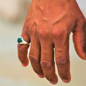 Mens Natural Emerald Ring, Men Emerald Signet Ring, 925 Sterling Silver, Mens Pinky Ring, Men Raw Emerald Ring, Gift For Him, Men Green Ring