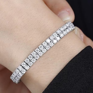 Women's and Men's 2.8MM Round Moissanite Double Row Tennis Bracelet 925 Sterling silver Wedding Bracelet Anniversary Gift 6 to 8 bracelet