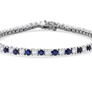 Sterling Silver Blue Sapphire CZ Tennis Bracelet: Hip Hop Style