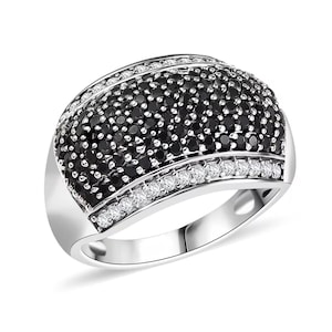 Men&#39;s Black & White Diamond Pave Dome Pinky Ring Oxidized Solid 925 Sterling Silver Men&#39;s Cocktail Large Iced Out Wide Pave CZ Men&#39;s Ring