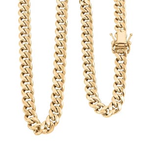 Chaîne de collier cubaine Miami avec fermoir mousqueton en argent sterling massif 925, finition or 14 carats pour homme, 2 mm-12 mm, 16"-30"