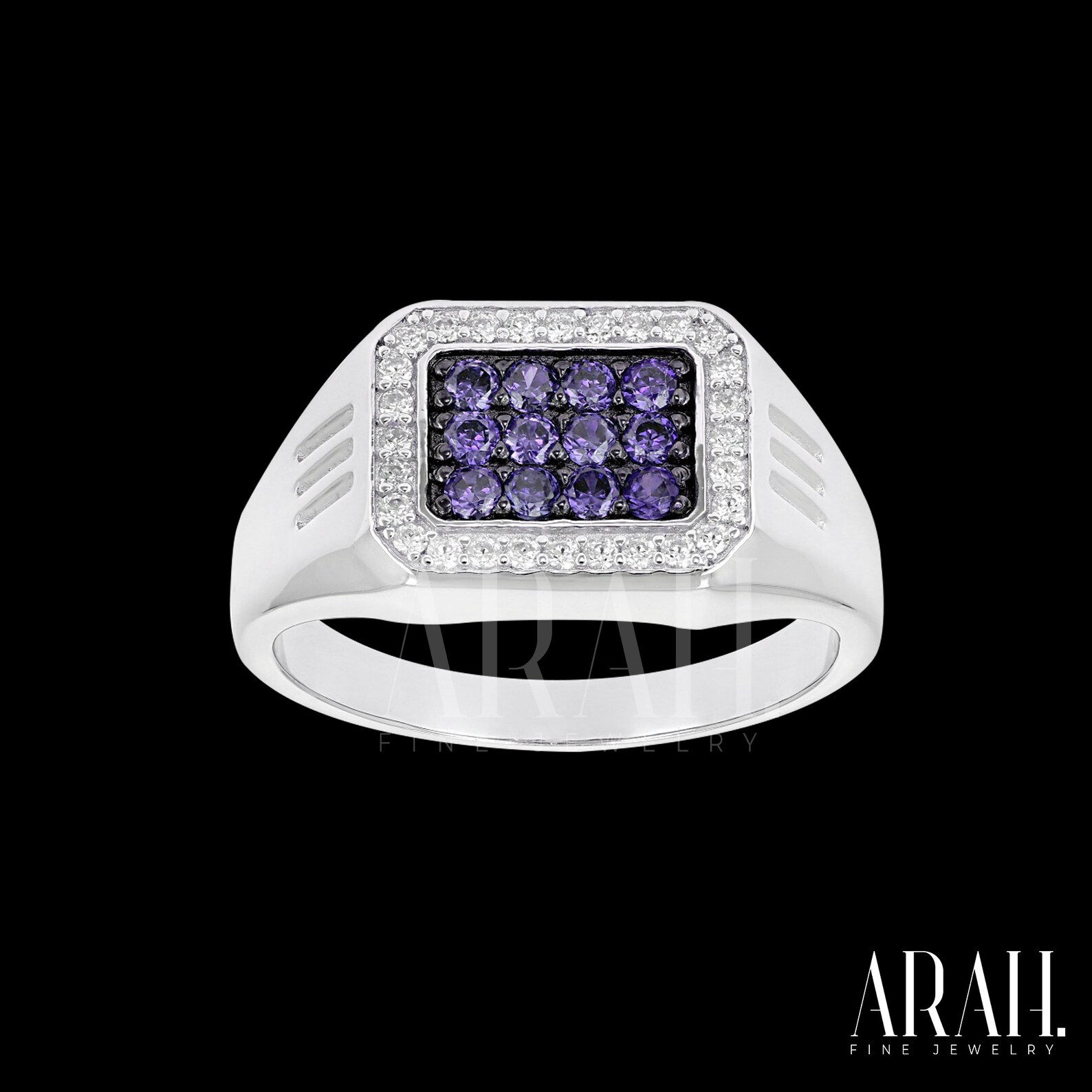 Mens Amethyst Ring Amethyst Cluster Ring 925 Sterling Silver Etsy