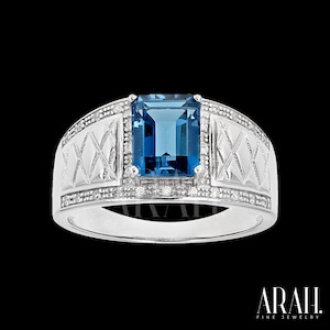 Mens london Blue Topaz Promise Ring, Unisex Topaz engagement Ring, Gentleman&#39;s ring, Mens Pinky ring, Men Blue topaz Ring, Gift For Husband.