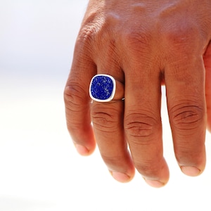 MENS LAPIS LAZULI Ring, Mens Signet ring, 925 Sterling silver Lapis Ring, Mens Pinky Ring,Men Silver ring, Gift for Him, Men White Gold Ring