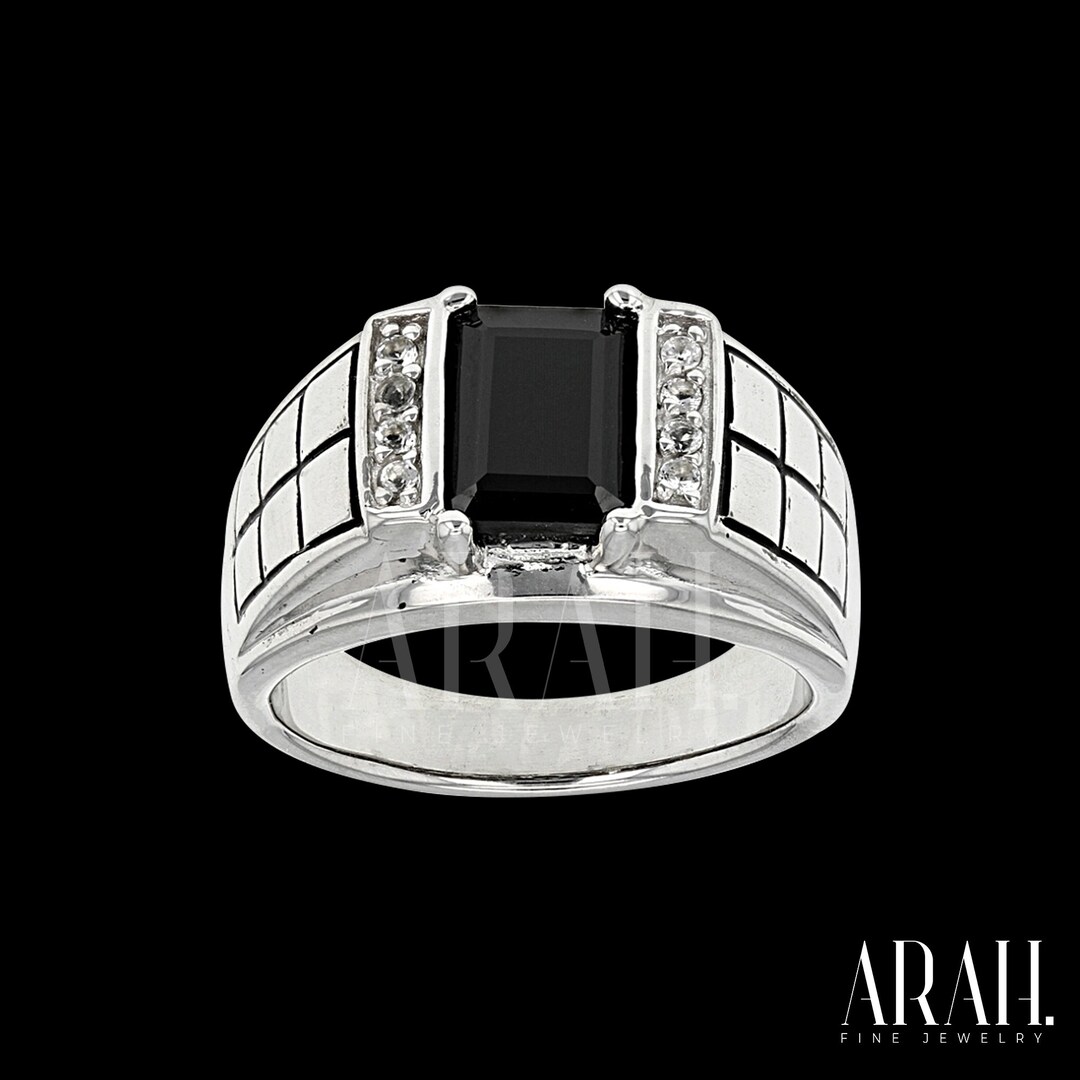 Mens Black Onyx Engagement Ring Mens Black Diamond Silver Etsy