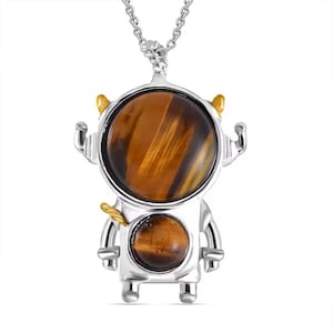 Sterling Silver Spaceman Pendant, Astronaut Necklace Pendant, Space Pendant, Tigers Eye Astronaut Jewelry, Space Jewelry, Nasa Jewelry