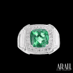 Mens Emerald Ring, Emerald Cocktail Ring, 925 Sterling silver Emerald ring, Cocktail Ring For Men, Gift For Husband, Mens Diamond Ring,