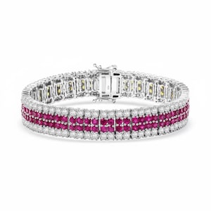 Dam- och herrarmband med 2,5 mm massivt 925 sterlingsilver, isat simulerat rubinrött mikrotennisarmband, 4-radigt rubin-diamantarmband, 15-20 cm