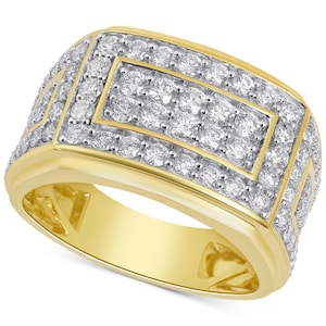 Anillo de oro con diamantes para hombre, anillo de oro con diamantes completo, anillo de compromiso de boda, regalo para esposo, anillo ancho con diamantes pavé, anillo de diamantes de plata para hombre