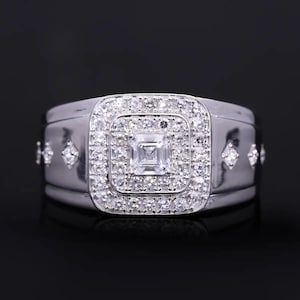 Anillo de diamantes para hombre, anillo de compromiso de boda, anillo de diamantes de oro para hombre, regalo para esposo, anillo de oro para el meñique para hombre, anillo de plata con racimo de diamantes para él