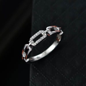 Silver Chain Link Ring Stacking Ring Minimalist Dainty Chain Ring Paperclip Chain Ring Knot Ring Unique Chain Band Gift For Her