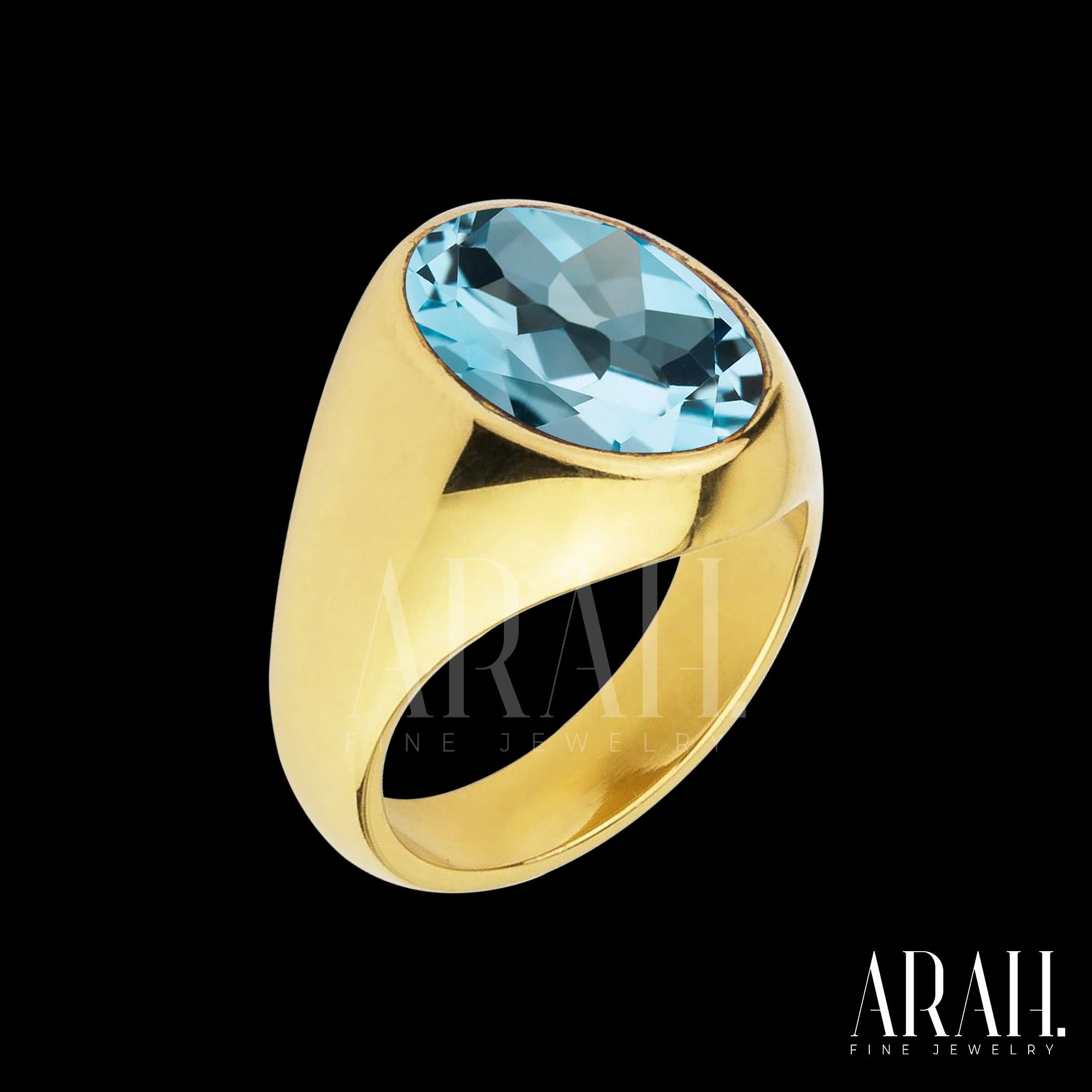 Men and Women Aquamarine Ring Unisex Oval Aquamarine Pinky Ring