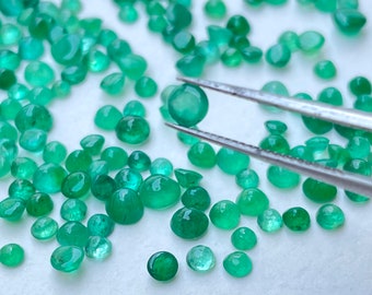Natural Emerald Green Round Cabochon: Loose Gemstone (2-4 MM)