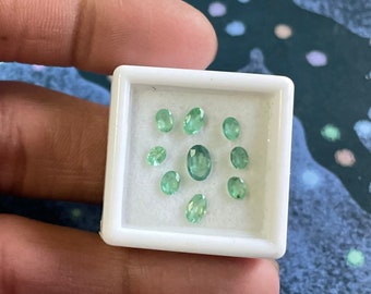 Natural Zambian Emerald Oval Cut Gemstones: Calibrated Jewelry Stones, 9pcs