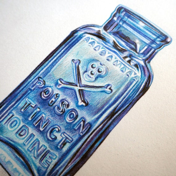 Art Print: Antique Rare Vintage Poison Iodine Cobalt Blue Glass