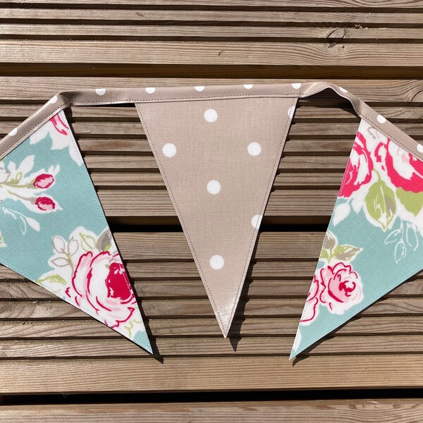 Duck Egg Bunting/ Taupe Bunting/ Dotty Bunting/ Floral Bunting/ oilcloth Bunting/ Bunting uk/ Garden Bunting/ Waterproof Bunting/