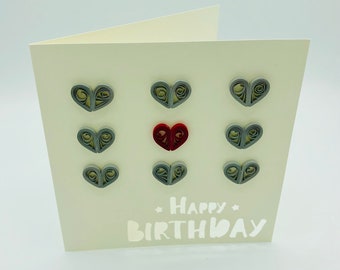 Happy Birthday Hearts Greeting Card - Grey and Red