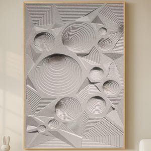 Original Hand Painted 3D Geometric Texture Wall Art on Canvas, Modern Grey Minimalist Abstract Relief Painting, Neutral Tactile Home Decor