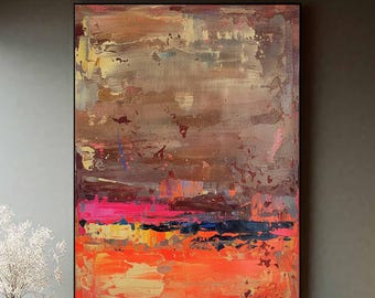Pintura a óleo abstrata original em tons terrosos, arte moderna pintada à mão em tela com tons quentes de marrom e laranja, decoração de parede contemporânea texturizada.