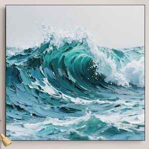 Natuur modern interieur, grote blauwe zee originele textuur olieverfschilderij, gigantische oceaangolf schilderij op canvas, landschapsschilderij voor woonkamer