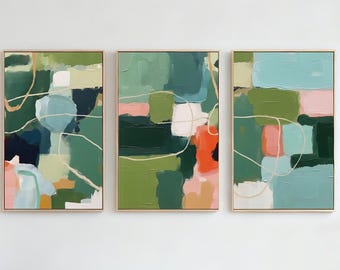 Original  Hand Painted Abstract Triptych Oil Painting, Modern Colorful Abstract Wall Art,Contemporary Geometric Canvas Set Decor