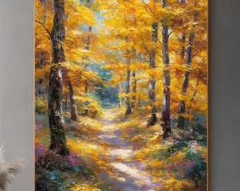 オリジナルの秋の森の油絵：黄金の秋の風景画（14 x 16インチ） - Etsy
