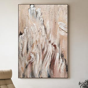 Textured Neutral Abstract Oil Painting on Canvas,Beige Brown Modern Wall Art,Earth Tone Minimalist Artwork for Calm Living Room Wall Decor