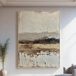 Original Wabi Sabi Abstract Painting, Large Neutral Wall Art With Texture, Minimalist Japanese Style Canvas Artwork Decor For Living Room