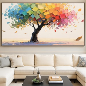 Original Colorful Tree Painting on Canvas 3D Impasto Textured Rainbow Tree Painting Dreamy Vibrant Wall Art Living Room Art Contemporary Art