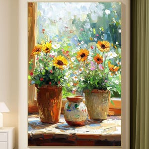 オリジナルの手描き睡蓮油絵キャンバス、大きな青とピンクの花柄