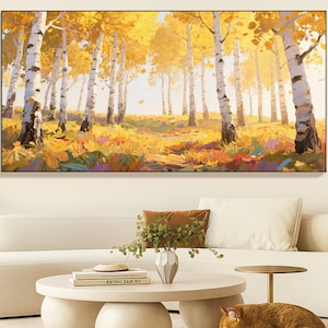 3D-textuur origineel herfst berkenboom olieverfschilderij populierenbos natuurlijk schilderij groot gouden bos natuur olieverfschilderij woonkamer decor