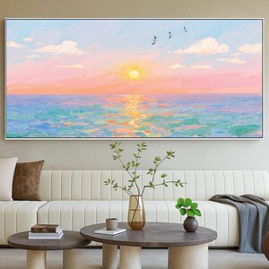 Sunset Ocean Wall Art Canvas Print | Pastel Seascape Painting for ...