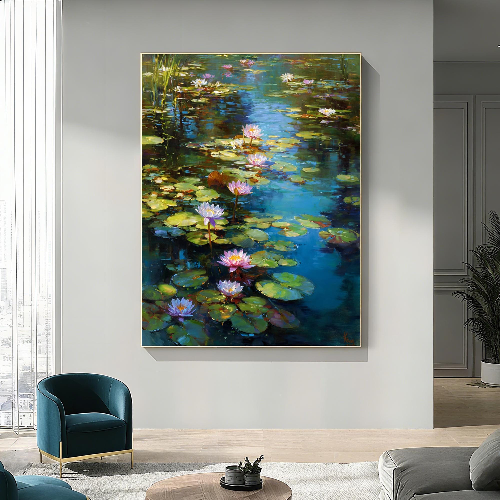 Original Hand Painted Oil Painting Water Lilies Pond on Canvas ...