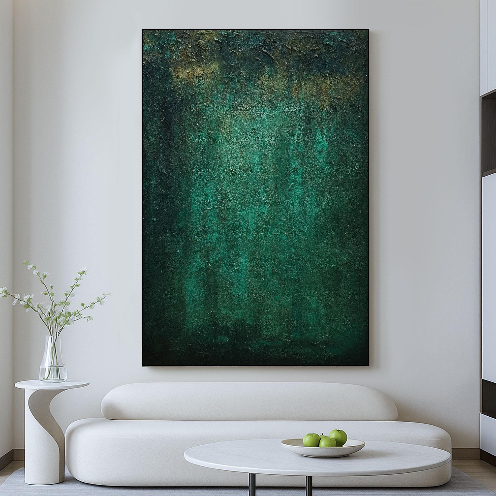 Large 3D Textured Green Abstract Oil Painting on Canvas, Original Wall ...