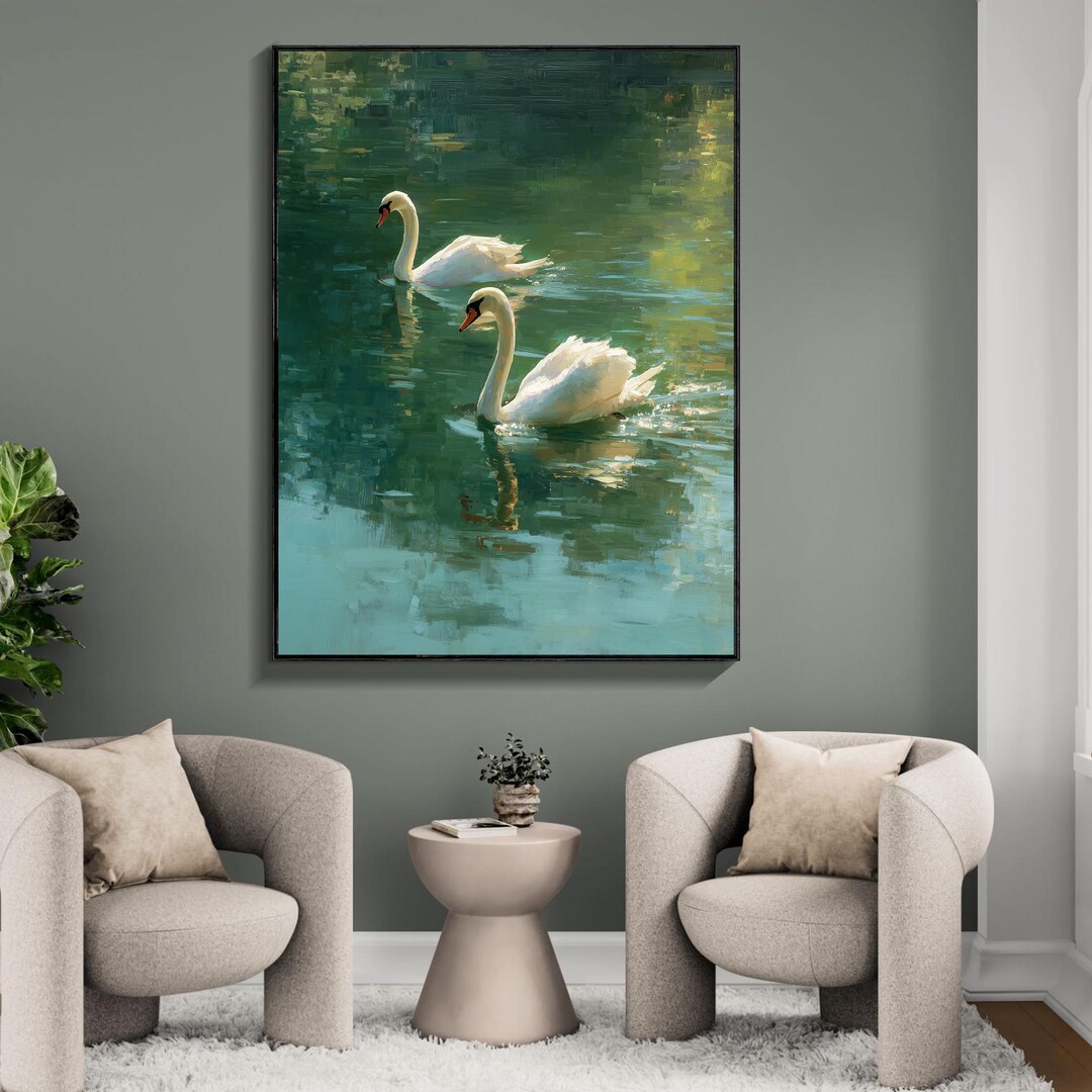 Orignal Romantic Swan Lake Wall Art – Large Hand Painted Oil Painting ...