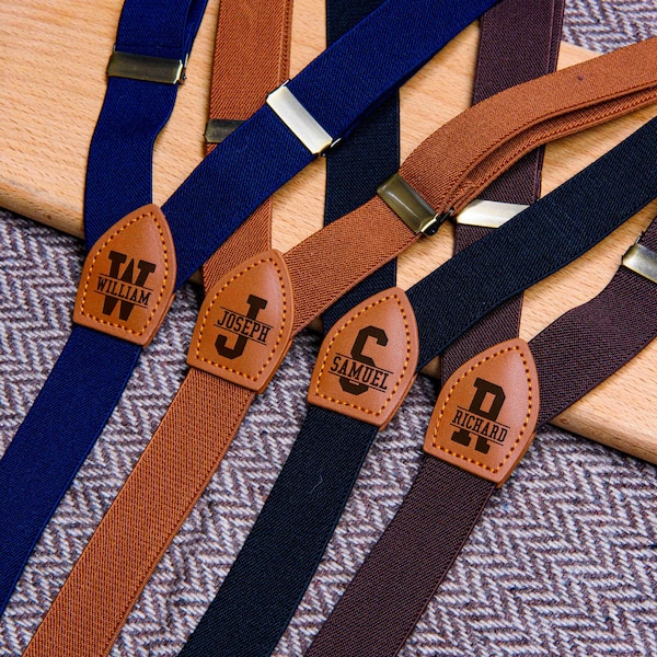 Personalized Suspenders For Men - Brown Suspenders - Engraved Leather Suspenders - Gift For Husband - Groomsmen Proposal - Gift For Him