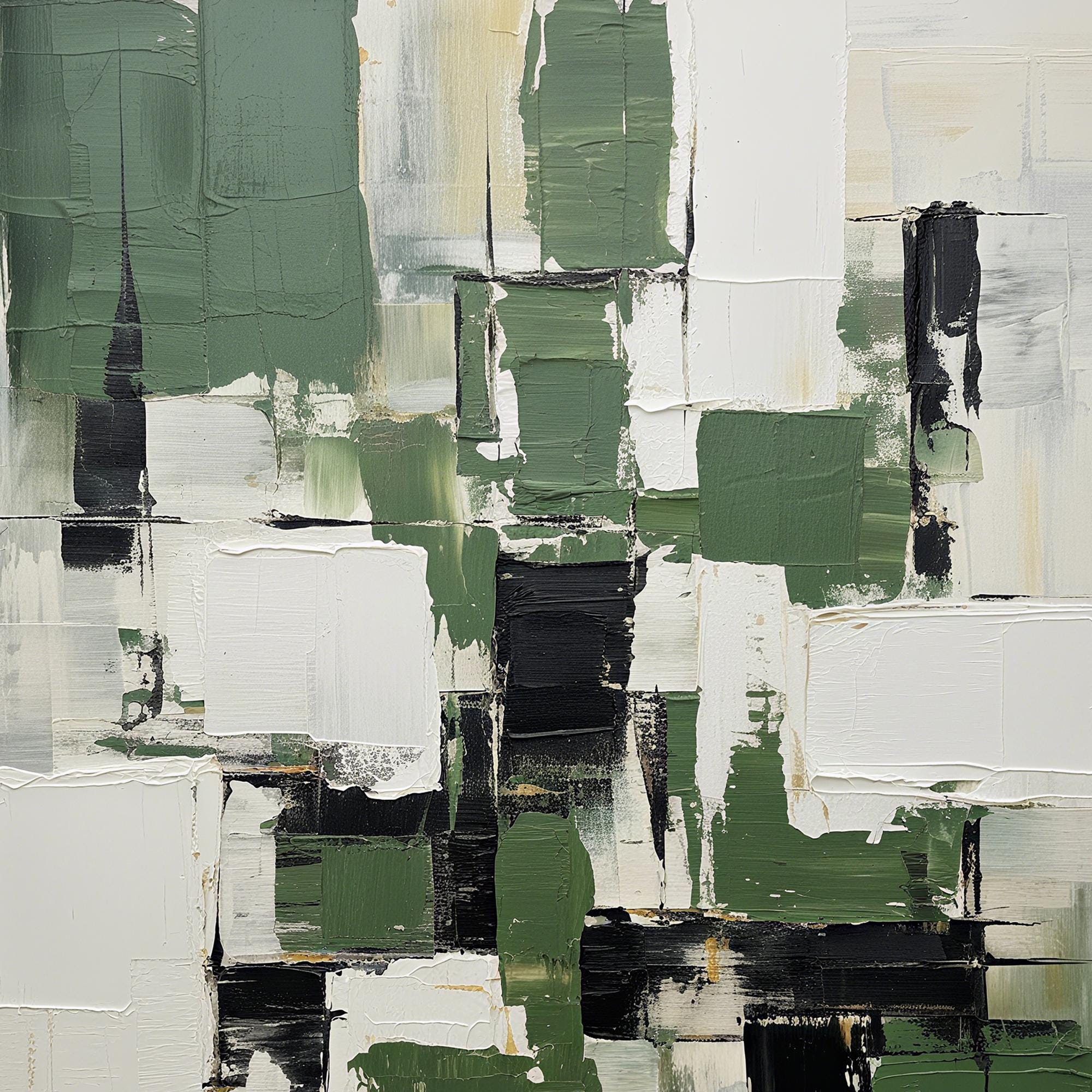 Original Abstract Green Oil Painting on Canvas, Large Modern Geometric ...