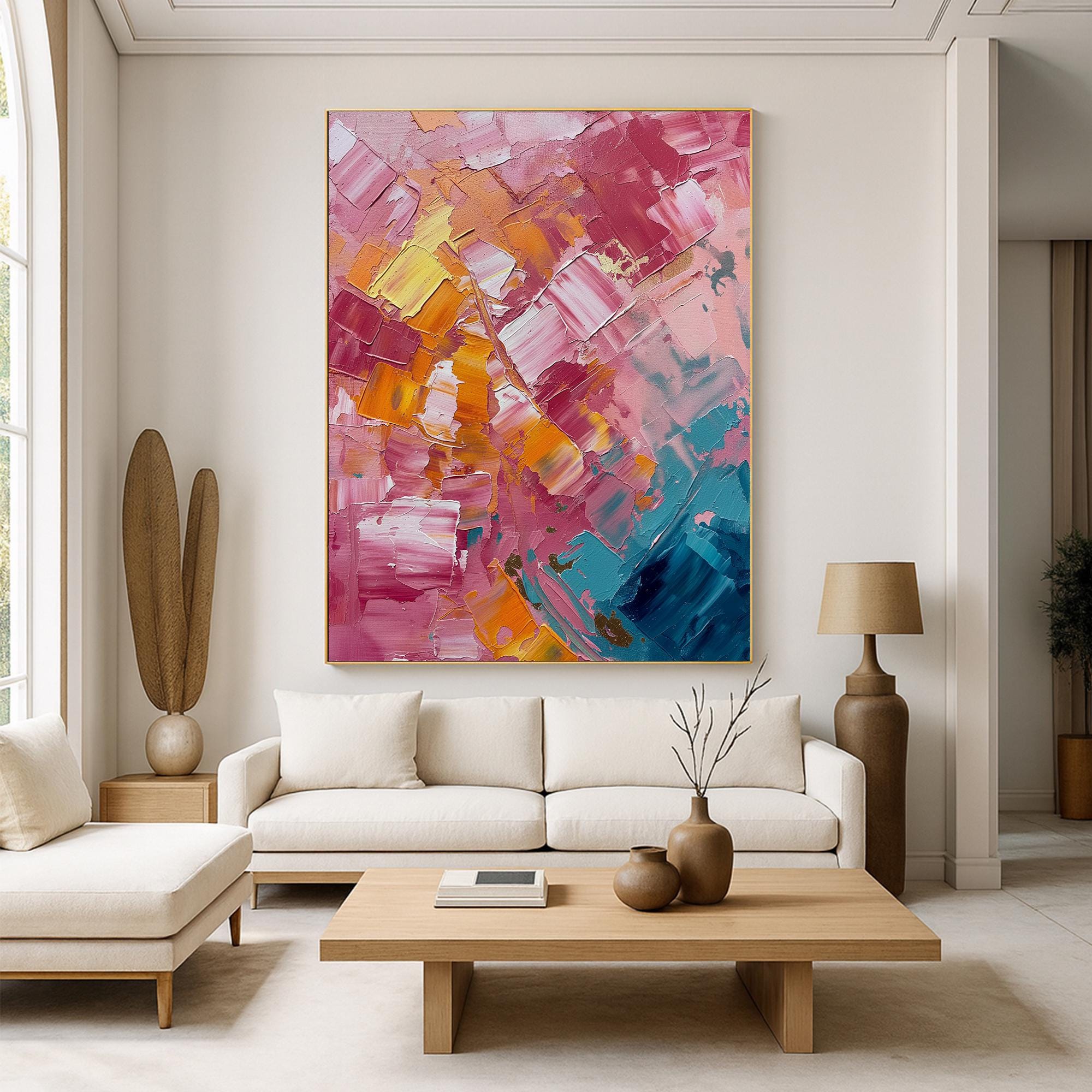 Oriignal Pink Orange Abstract Oil Painting – Hand Painted Impasto ...