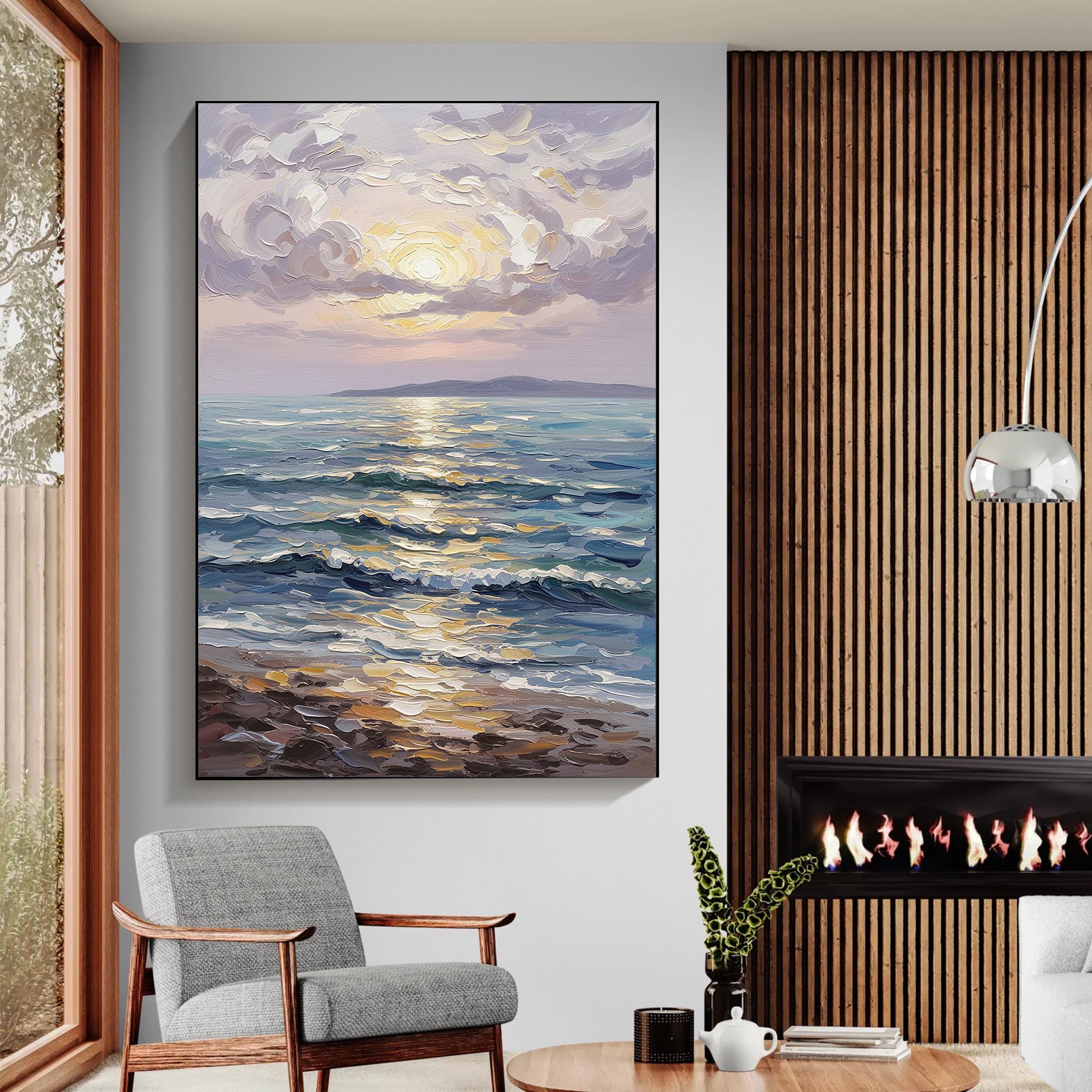 Original Sunset Ocean Oil Painting on Canvas, Handmade Seascape Canvas ...
