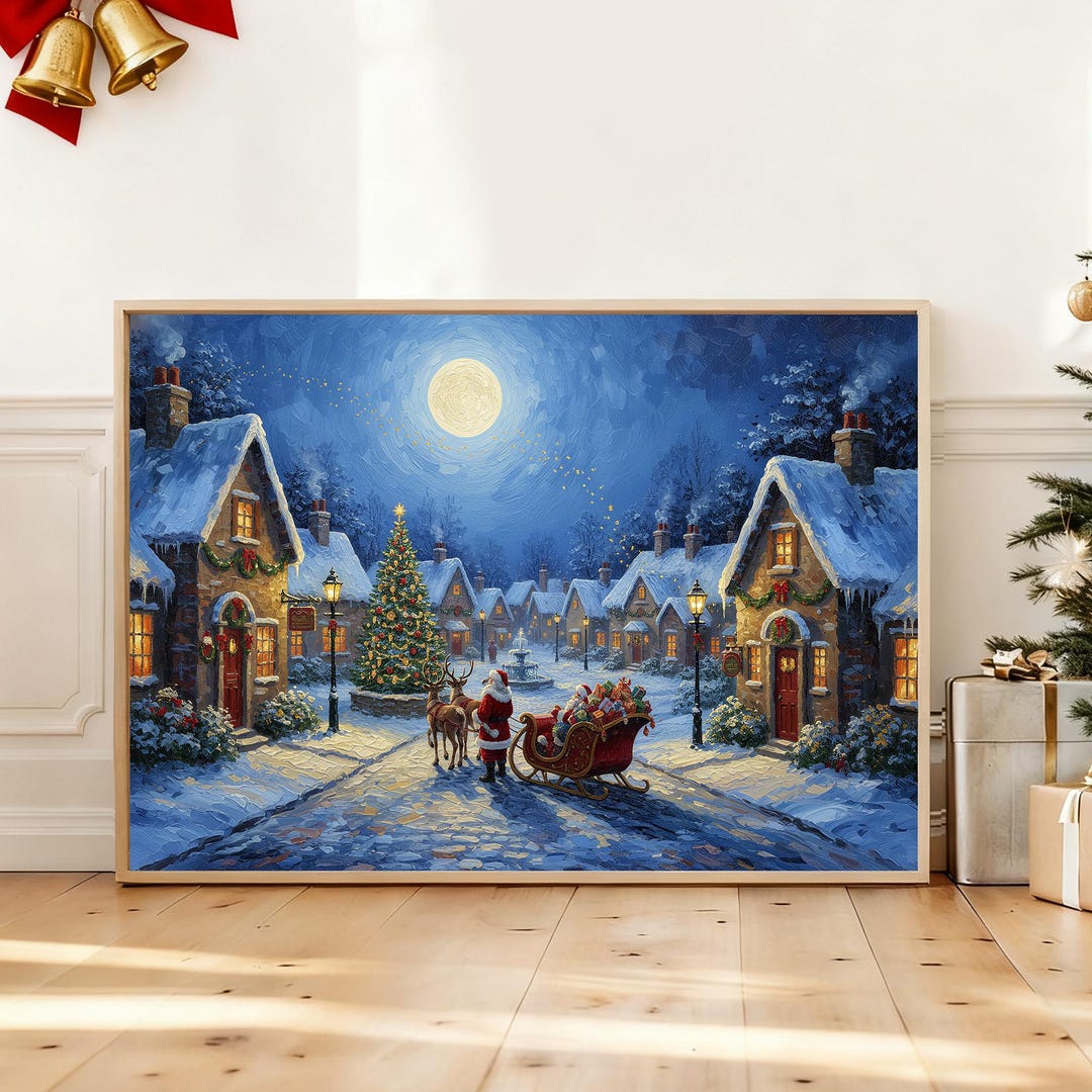Original Christmas Village Oil Painting – Large Hand Painted Winter ...