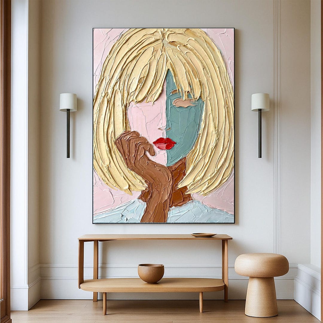 Original Textured Female Portrait Oil Painting | Bold Modern Face Oil ...