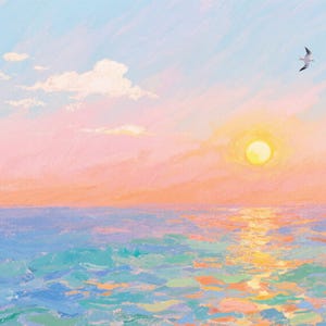 Sunset Ocean Wall Art Canvas Print | Pastel Seascape Painting for ...